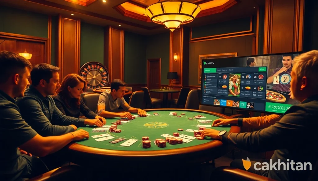 Experience the thrill of casino poker at cakhia tv with vibrant tables, colorful chips, and live betting updates.